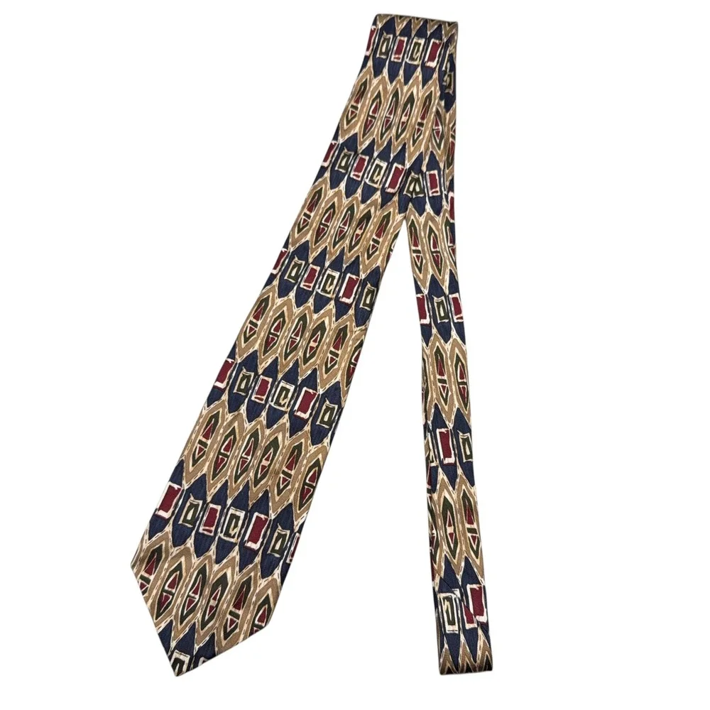 XMI Mens Silk Tie Hand Made in USA Geometric Pattern‎ Necktie